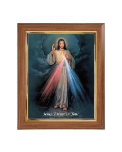 10" x 12" Walnut Frame with Gold Inside Lip and a 8" x 10" Divine Mercy Print