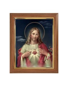 10" x 12" Walnut Frame with Gold Inside Lip and a 8" x 10" Sacred Heart of Jesus Print