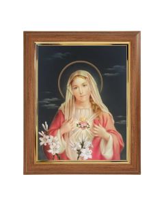 10" x 12" Walnut Frame with Gold Inside Lip and a 8" x 10" Immaculate Heart of Mary Print
