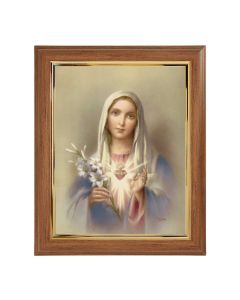 10" x 12" Walnut Frame with Gold Inside Lip and a 8" x 10" Immaculate Heart of Mary Print