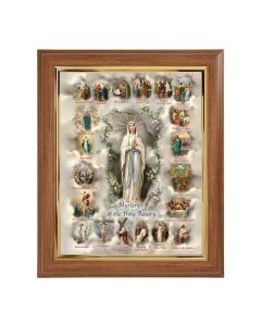 10" x 12" Walnut Frame with Gold Inside Lip and a 8" x 10" Mysteries of the Rosary Print
