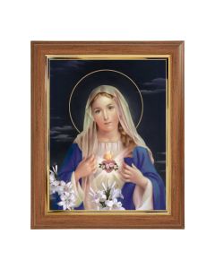 10" x 12" Walnut Frame with Gold Inside Lip and a 8" x 10" Immaculate Heart of Mary Print