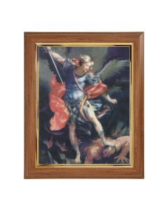 10" x 12" Walnut Frame with Gold Inside Lip and a 8" x 10" Saint Michael Print