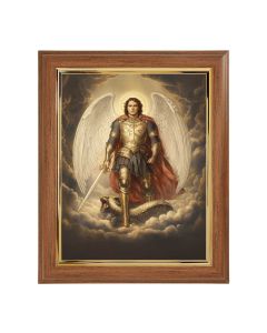 10" x 12" Walnut Frame with Gold Inside Lip and a 8" x 10" Archangel St. Michael in Armor Print