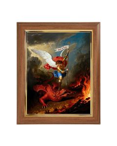 10" x 12" Walnut Frame with Gold Inside Lip and a 8" x 10" Archangel St. Michael Defeating the Dragon Print