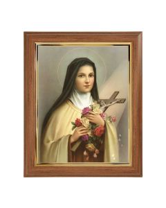 10" x 12" Walnut Frame with Gold Inside Lip and a 8" x 10" Saint Therese Print