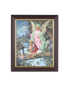 10" x 12" Walnut Frame with Gold Inside Lip and a 8" x 10" Guardian Angel Print