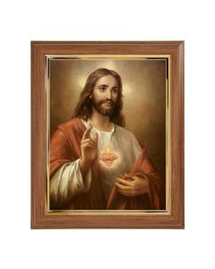 10" x 12" Walnut Frame with Gold Inside Lip and a 8" x 10" Sacred Heart of Jesus Print