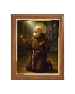 10" x 12" Walnut Frame with Gold Inside Lip and a 8" x 10" St. Pio at Prayer Print