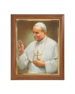 10" x 12" Walnut Frame with Gold Inside Lip and a 8" x 10" St. John Paul II Print