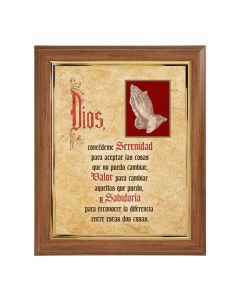 10" x 12" Walnut Frame with Gold Inside Lip and a 8" x 10" Serenity (SPANISH) with Praying Hands Print