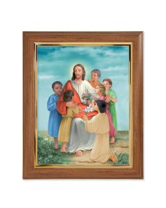 10" x 12" Walnut Frame with Gold Inside Lip and a 8" x 10" Christ with Children Print