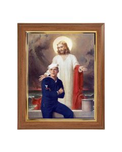 10" x 12" Walnut Frame with Gold Inside Lip and a 8" x 10" Jesus with Sailor Print