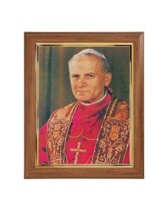 10" x 12" Walnut Frame with Gold Inside Lip and a 8" x 10" Pope John Paul II Print