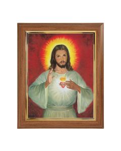 10" x 12" Walnut Frame with Gold Inside Lip and a 8" x 10" Sacred Heart of Jesus Print