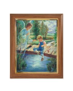 10" x 12" Walnut Frame with Gold Inside Lip and a 8" x 10" Blanc: Guardian Angel with Boy Print