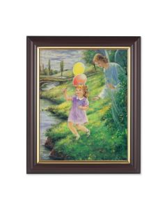 10" x 12" Walnut Frame with Gold Inside Lip and a 8" x 10" Blanc: Guardian Angel with Girl Print