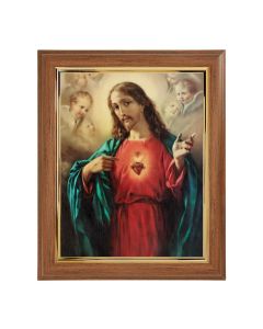 10" x 12" Walnut Frame with Gold Inside Lip and a 8" x 10" Sacred Heart of Jesus Print