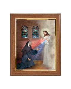 10" x 12" Walnut Frame with Gold Inside Lip and a 8" x 10" Sister Faustina with Divine Mercy Print