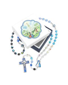Tri Color Crystal Glass Bead Our Lady of Fatima Rosary, Boxed