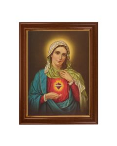 15 1/2" x 19 1/2" Walnut Finish Frame with Gold Accent and a 12" x 16" Immaculate Heart of Mary Textured Art