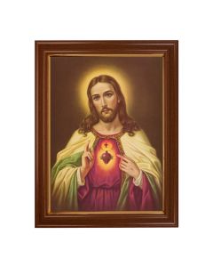 15 1/2" x 19 1/2" Walnut Finish Frame with Gold Accent and a 12" x 16" SHJ (Sacred Heart of Jesus) Textured Art