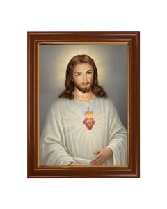 12" x 16" Sacred Heart of Jesus Textured Art in a 15 1/2" x 19 1/2" Walnut Finish Frame with Gold Accent