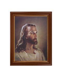 15 1/2" x 19 1/2" Walnut Finish Frame with Gold Accent and a 12" x 16" Sallman: Head of Christ Textured Art