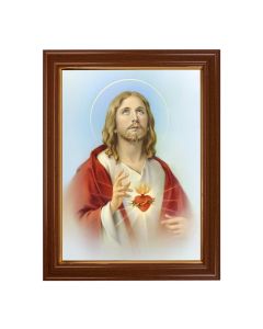 15 1/2" x 19 1/2" Walnut Finish Frame with Gold Accent and a 12" x 16" Sacred Heart of Jesus Textured Art