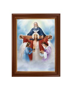 15 1/2" x 19 1/2" Walnut Finish Frame with Gold Accent and a 12" x 16" Holy Trinity with Angels Textured Art