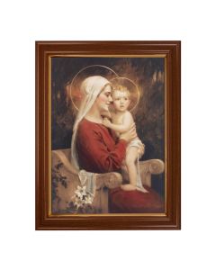 15 1/2" x 19 1/2" Walnut Finish Frame with Gold Accent and a 12" x 16" Chambers: Madonna and Child Textured Art