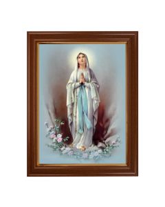 15 1/2" x 19 1/2" Walnut Finish Frame with Gold Accent and a 12" x 16" O.L. of Lourdes Textured Art