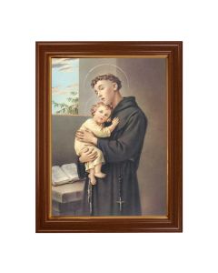 15 1/2" x 19 1/2" Walnut Finish Frame with Gold Accent and a 12" x 16" St. Anthony Textured Art