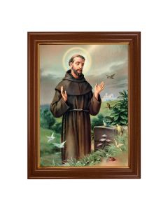 15 1/2" x 19 1/2" Walnut Finish Frame with Gold Accent and a 12" x 16" St. Francis Textured Art