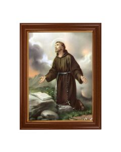 15 1/2" x 19 1/2" Walnut Finish Frame with Gold Accent and a 12" x 16" Saint Francis of Assisi Textured Art
