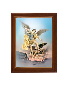 15 1/2" x 19 1/2" Walnut Finish Frame with Gold Accent and a 12" x 16" St. Michael Textured Art