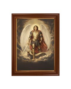 15 1/2" x 19 1/2" Walnut Finish Frame with Gold Accent and a 12" x 16" Archangel St. Michael in Armor Textured Art