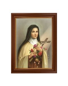 15 1/2" x 19 1/2" Walnut Finish Frame with Gold Accent and a 12" x 16" Saint Therese Textured Art