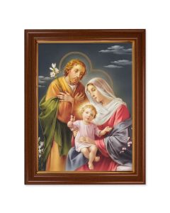 15 1/2" x 19 1/2" Walnut Finish Frame with Gold Accent and a 12" x 16" Holy Family Canvas Artwork