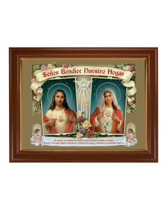 15 1/2" x 19 1/2" Walnut Finish Frame with Gold Accent and a 12" x 16" House Blessing (Spanish): SHJ and IHM Textured Art