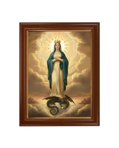 15 1/2" x 19 1/2" Walnut Finish Frame with Gold Accent and a 12" x 16" Mary Immaculate of The Sun Textured Art