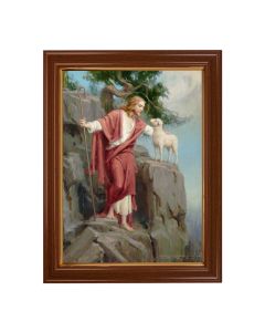 15 1/2" x 19 1/2" Walnut Finish Frame with Gold Accent and a 12" x 16" Chambers: Christ and the Lost Lamb Textured Art
