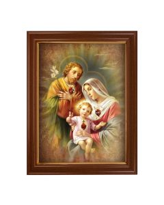 15 1/2" x 19 1/2" Walnut Finish Frame with Gold Accent and a 12" x 16" The Holy Family - Three Hearts Textured Art