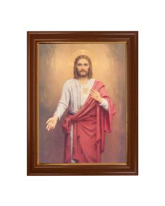 15 1/2" x 19 1/2" Walnut Finish Frame with Gold Accent and a 12" x 16" Chambers: Sacred Heart of Jesus Textured Art