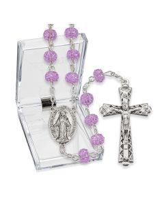 6mm Light Amethyst Crystal Candied Textured Acrylic Bead Rosary, Boxed-P65