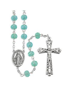 6mm Light Blue Crystal Round Textured Bead Rosary 20 1/2"-P65