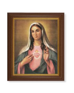 10 1/2" x 12 1/2" Walnut Finish Beveled Frame with 8" x 10" Immaculate Heart of Mary Textured Art