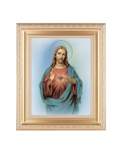 10 1/4" x 12 1/4" Satin Gold Frame with an 8" x 10" Sacred Heart of Jesus Print