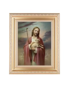 10 1/4" x 12 1/4" Satin Gold Frame with an 8" x 10" Good Shepherd Print