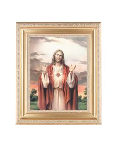 10 1/4" x 12 1/4" Satin Gold Frame with an 8" x 10" Sacred Heart of Jesus Print
